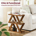 Set of 2 Side Table with Side Guard Rails & Anti-Slip Pads, 3 Tier Narrow End Table for Small Spaces, Slim Nightstand with Storage Shelves for Bedroom, Living Room, Rustic Brown