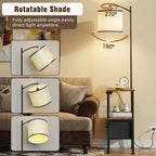 HIGDBFE End Table with Light Set of 2, Side Table with Charging Station & USB Ports, Nightstand with Fabric Drawer, Coffee Table with 3 Color Temperatures Light for Living Room, Rustic Brown, 14.9" W