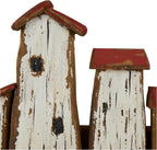Deco 79 Wood Handmade Distressed House 3 Hanger Wall Hook with Red Roof Accents and Hanging Rope, 16" x 3" x 11", Cream