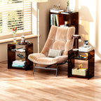 Acrylic End Table Record Player Table with Storage Shelf Clear Side Table Nightstand (Dark Brown Set of 2)