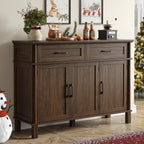 48 Inch Sideboard Buffet Cabinet with Storage, Farmhouse Coffee Bar Cabinet with 4 Drawers, Adjustable Shelves, Wood Sideboard Credenza for Kitchen, Living Room, Entryway, Brown