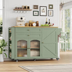 FINETONES Kitchen Island with Storage, Rolling Kitchen Island on Wheels with Wood Drop Leaf Countertop, Island Table Bar Cart with Spice Towel Rack Portable Kitchen Table Kitchen Carts on Wheels