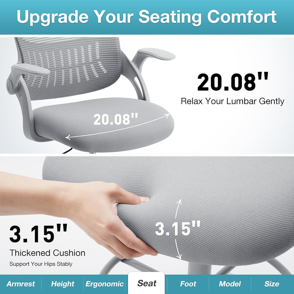 Drafting Chair Tall Office Chair for Standing Desk Counter Height Adjustable, Egronomic Lumbar Support with Flip Up Armrest, Footrest, Rolling, Grey, 1pc