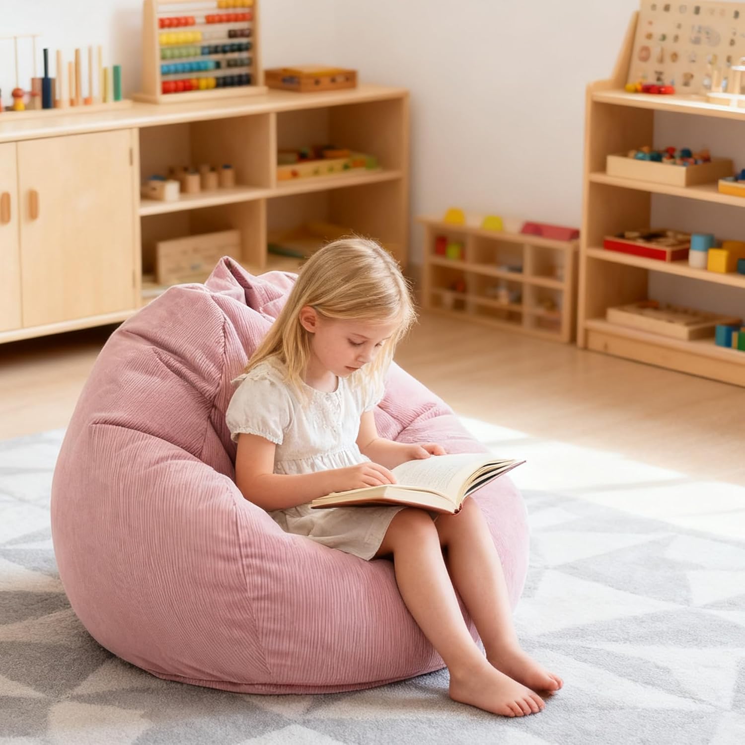 LPMOERA Bean Bag Chair Memory Foam Bean Bag Chairs for Kids/Teens with Filling Round Kids Bean Bag Chair for Living Room Bedroom College Dorm Reading Chair