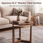 Tangkula Farmhouse Side Table, 22.5” Round End Table with Solid Rubber Wood Legs, Compact Nightstand Bedside Table for Small Spaces, Accent Table for Living Room Bedroom (Walnut,1)