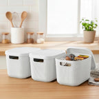 BINO | Plastic Storage Bins with Lids, 5.5 Liter - 3 Pack, White | THE TWILL COLLECTION | Plastic Bins for Organization | Woven Storage Baskets for Organizing | Pantry Shelf Organizer Basket Bin