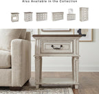 Signature Design by Ashley Realyn Traditional Cottage 1 Drawer Nightstand with Dovetail Construction & Open Display Shelf, Chipped White, 27" Tall, Distressed Brown