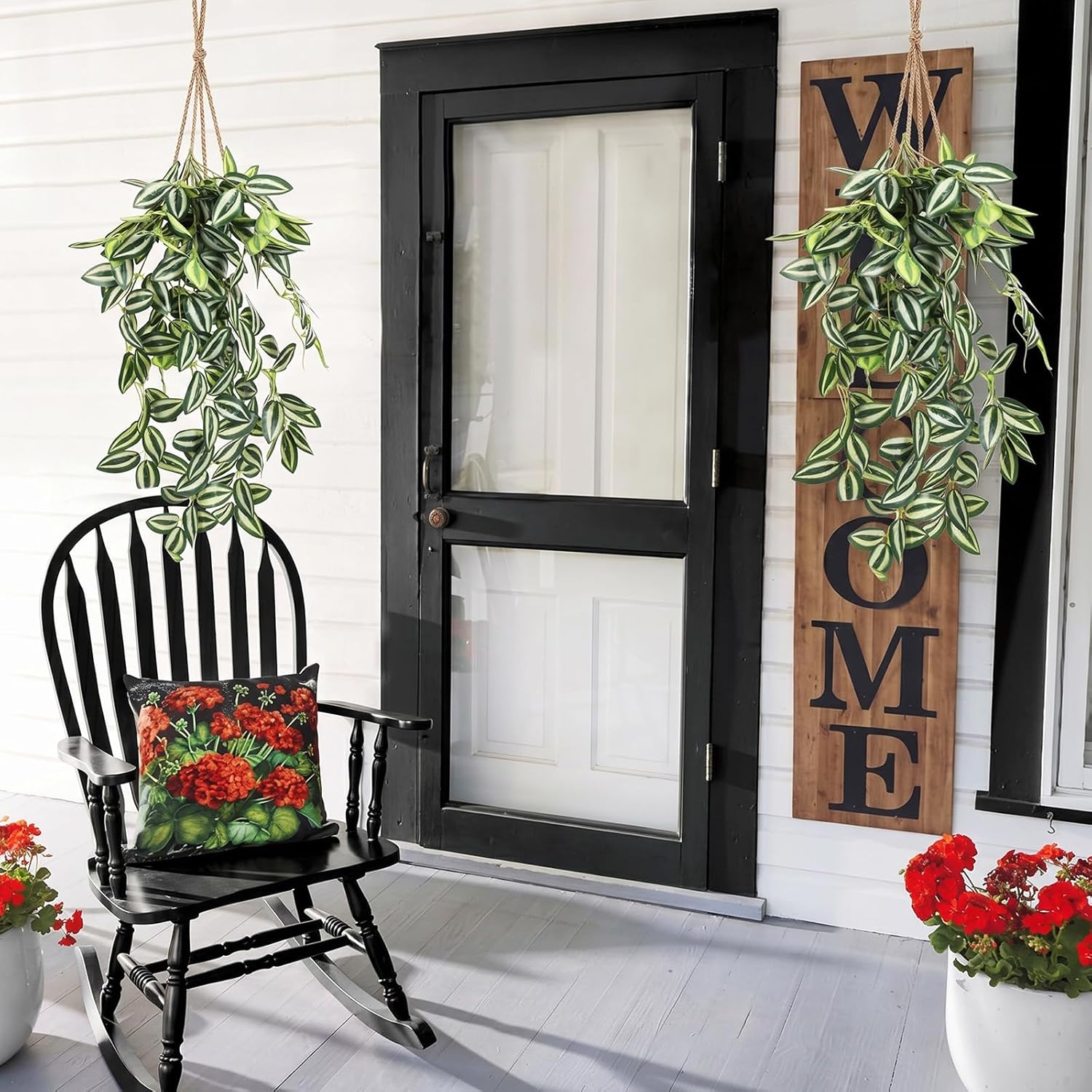 Hotop 2 Pcs Artificial Peperomia Trailing Plant Vine 26" Faux Pilea Trailing Artificial Silk Plant for Indoor Home Office Livingroom Wall Shelf Bathroom Decoration(Eyebrow Leaf)