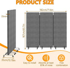 Soundproof Room Divider 3 Panels Rolling Room Divider with Wheels,Office Partitions Portable Wall, Freestanding Folding Partition Privacy Screens for Home, Office,Bedroom,Hospital,72x66in Dark Gray
