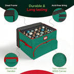 Christmas Nutcracker and Figurine Collectible Storage Box - Holds Up to 72 Ornaments 4” x 4” - Top Adjustable Compartments for Figurines, Nutcrackers, etc - Heavy Duty 600D/ Inside PVC Material, Green