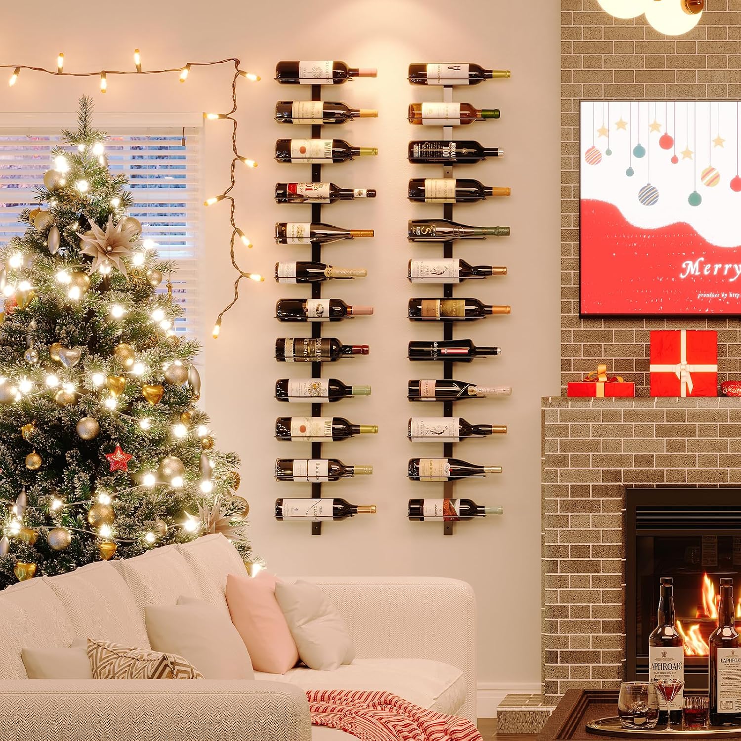 12 Bottle Wall-Mounted Wine Rack, Detachable Storage Organizer Used as One or Four, DIY Wall Hanging Bottle Holder, for Dining Room, Bar, Wine Cellar