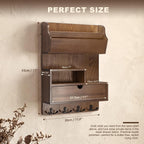 Rebee Vision Pine Wood Key Holder Wall Mount with Drawer Organizer – Farmhouse Key Holder for Wall with Mail Organizer & 4 Hooks – Perfect for Retro Home Decor(Brown)