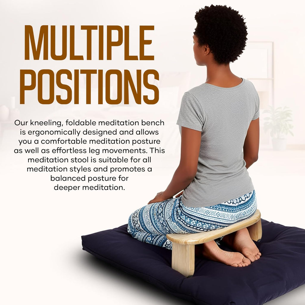 NIXSCALINO Folding Meditation Bench | Bamboo Kneeling Stool with Rocking mechanism - Portable Cross Legged Folding Seiza Chair