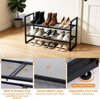 Expandable Shoe Rack,2 Tier Adjustable Metal Shoe Shelf for Closet,Sturdy Free Standing Shoe Storage for Door Entrance,Bedroom,Small Spaces,Black