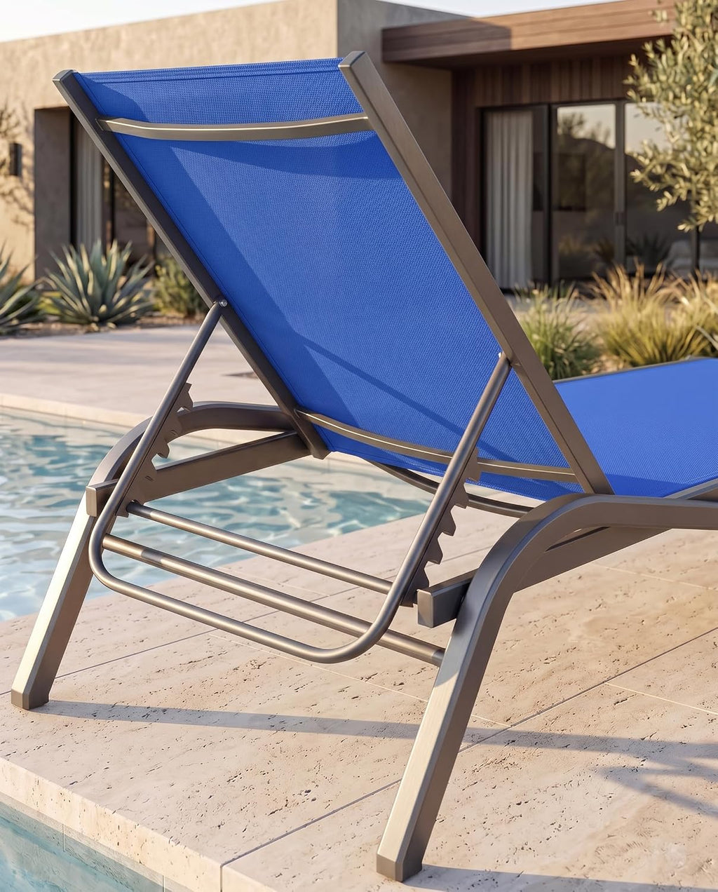 Aluminum Chaise Lounge Outdoor set of 2,Textilene Patio Lounge Chair with 6-Position Adjustable Backrest,Stackable & Easy Assembly,Lightweight for Pool,Deck,Balcony,Lawn,Light Gray,Royal Blue