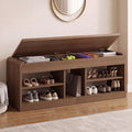 Shoe Storage Bench, 47.2in Entryway Bench with Flip-Open Storage Box, 2 Tier Shoe Rack Organizer with Shelf, Entryway Cabinet for Hallway Living Room Bedroom, Walnut