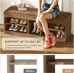 Shoe Storage Bench, 47.2in Entryway Bench with Flip-Open Storage Box, 2 Tier Shoe Rack Organizer with Shelf, Entryway Cabinet for Hallway Living Room Bedroom, Walnut