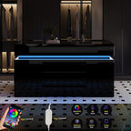 Luxury Glossy Closet Island with 16 Drawers, Modern LED Wardrobe Armoire Island with Glass Top, Luxury Walk-in Closet Island for Cloakroom (Black)