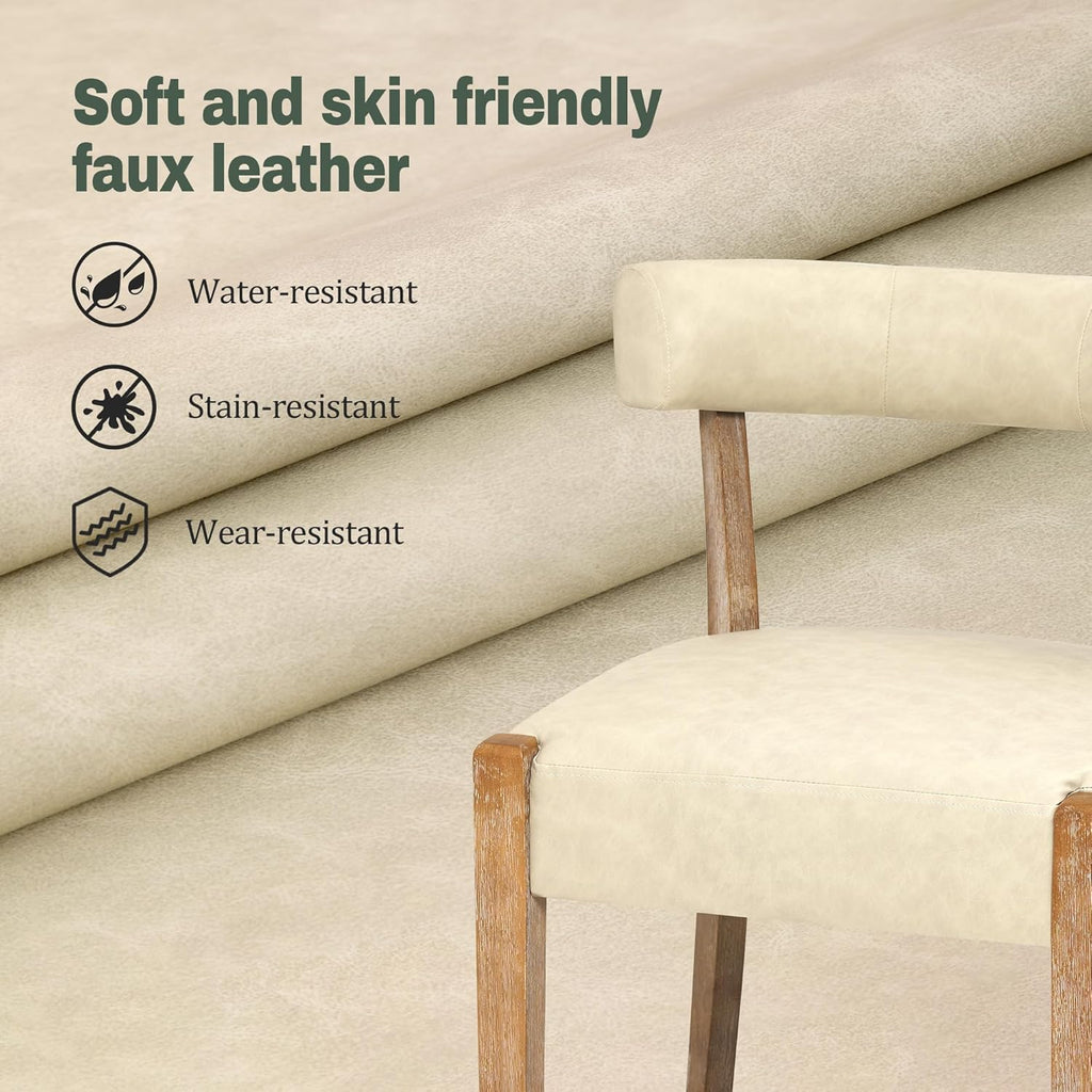 RNKSFX Modern Dining Chairs Set of 6, Faux Leather Upholstered Kitchen & Dining Room Chairs, Mid Century Modern Wooden Dining Chairs Oversized Sturdy Rounded Chairs Curved Back, Beige