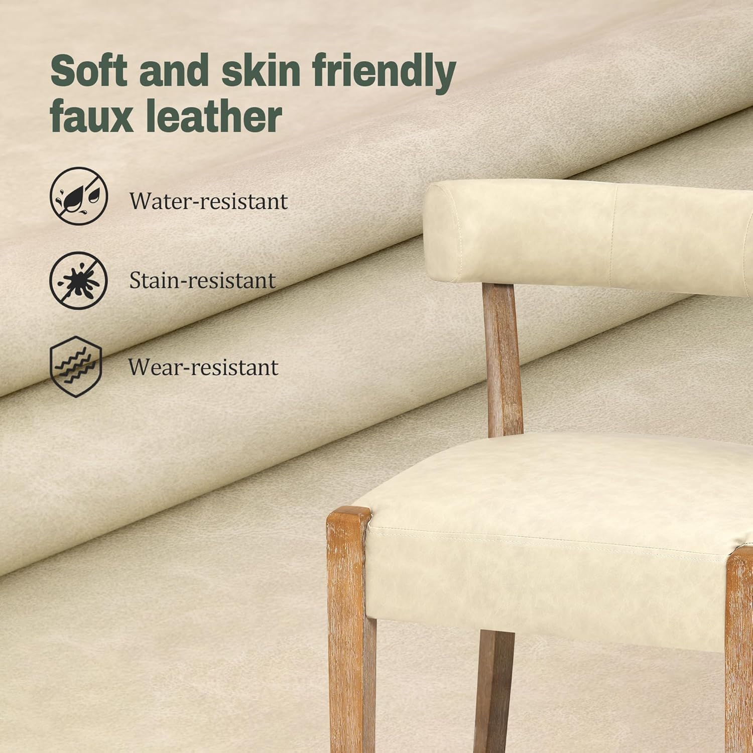RNKSFX Modern Dining Chairs Set of 4, Faux Leather Upholstered Kitchen & Dining Room Chairs, Mid Century Modern Wooden Dining Chairs Oversized Sturdy Rounded Chairs Curved Back, Beige