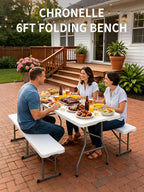 6FT Folding Outdoor Bench (2 Pack), Heavy Duty Portable Plastic Bench for Dining Table, Patio, Garden & Soccer Sideline, White Foldable Seat for Adults, Easy to Store & Carry