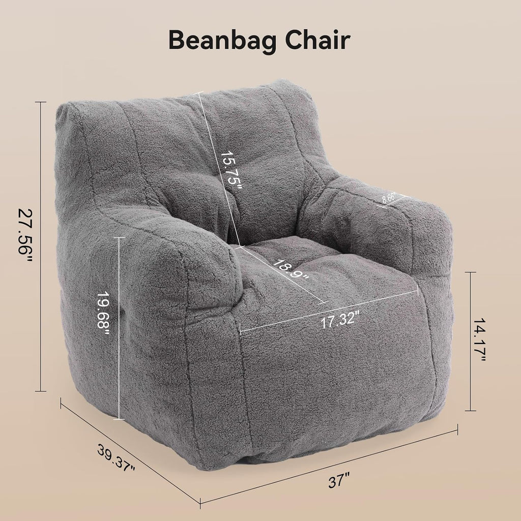 INMOZATA Bean Bag Chair for Adult, 3FT Pre-Filled Soft Teddy Fluffy Lazy Sofa Floor Chair Beanbag for Living Room Playroom Dorm Apartment (Mid-Gray)