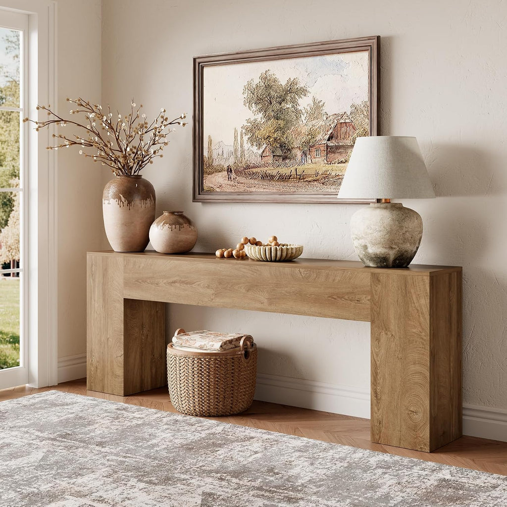 Extra Long Console Tables for Entryway 86-Inch, Farmhouse Sofa Table Behind Couch, Wooden Hallway Table for Living Room, Entrance, Natural Oak