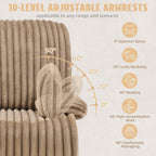 GRAINELL Oversize 40-Inch Swivel Glider Recliner, Wide Stripe Fabric Rocking Chair with 360° Rotation, for Adults Nursery Living Room (Khaki)