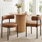 Faux Leather Dining Chairs Set of 6, Mid Century Modern Dining Room Chairs with Barrel Backrest, Upholstered Brown Kitchen Chairs for Dining Room, Restaurant