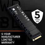 WD_BLACK 1TB SN850 NVMe Internal Gaming SSD Solid State Drive with Heatsink - Works with PlayStation 5, Gen4 PCIe, M.2 2280, Up to 7,000 MB/s - WDS100T1XHE