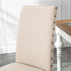 Upholstered Dining Chair Modern Stylish Parsons Kitchen Diner High Back with Bronze Nailhead Trim & Wood Legs, Set of 2, Beige