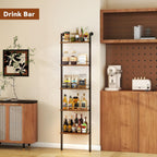 YMYNY 5-Tier Freestanding Wine Racks，Liquor Bottle Display Shelf with Fences, Wall Mounted Floating Shelf Storage Stand for Kitchen, Dining Room, 16.93''L x 7.87''W x 69.68''H Vintage Brown UHWR001H