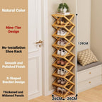 2026 New The 9-Tier No-Assembly Bamboo Rack for Shoes, Foldable 6/7/9 Tier Bamboo Shoe Rack, The End of Your Entryway/Closet/Dorm Shoe Pile, Space-Saving (Nature 9 Layers)