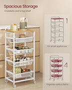 VASAGLE Storage Rolling Cart with Pull-Out Baskets, 5-Tier Utility Cart Orgnizer with Wheels for Laundry Room, Kitchen, Handle, 12.5 x 15.8 x 37.4 Inches, Golden Oak and Matte White ULRC041YA01