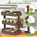 3 Tier Tea Bag Organizer Wall Mounted, Wooden Tea Box Organizer for Cabinet | Tea Bag Holder with Partitions and 4 Hooks, Tea Rack for Office, Kitchen, Cabinet, Pantry, Tea Organizers and Storage