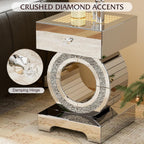 IKIFLY Mirrored Nightstand Set of 2, LED End Table with Storage Drawer, Silver Accent Beside Table with Crushed Diamond for Living Room, Bedroom and Office (Remote Control Included)