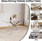 Modern Glass Dining Table Set for 4, 5-Piece Rectangular Kitchen Table Set with Silver Sturdy Metal Legs&4 Grey Faux Leather Dining Chairs for Home Dining Room Kitchen