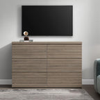 SICOTAS Fluted Sideboard Buffet Cabinet with Storage, Modern Credenza Storage Cabinet with 3 Larger Drawers, Mid Century Coffee Bar Table for Living Room Entryway Kitchen, Grey Alder (2 PCS)