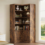 IRONCK Corner Bookshelf with Doors, 6-Tier Tall Corner Bookcase with Storage Cabinet, L-Shaped Corner Shelf for Living Room, Home Office, Vintage Brown