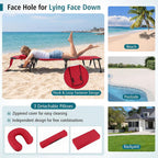 Tangkula Beach Lounge Chair, Folding Sunbathing Recliner with Face Hole, Face Down Tanning Chair with 4-Level Adjustable Backrest & 3 Removable Pillows, Chaise Lounge Chair for Patio (1, Red)
