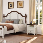 BOSHIRO Antique White Nightstand with Charge Station,Sofa End Table with 2 Drawers & Storage Shelf, Wooden Bed Side Table with USB Ports & Outlets for Bedroom,Home Office