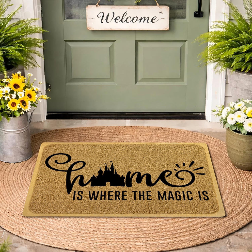 Funny Doormat for Entrance Way Indoor/Outdoor Front Door/Patio Anti-Slip & Heavy Weather Resistant Rugs House Warming Novelty Gift Mat 36"x24" (Home is Where the Magic is)