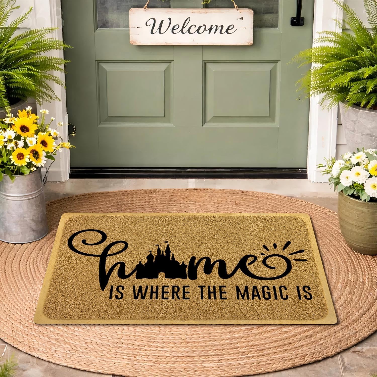 Funny Doormat for Entrance Way Indoor/Outdoor Front Door/Patio Anti-Slip & Heavy Weather Resistant Rugs House Warming Novelty Gift Mat 36"x24" (Home is Where the Magic is)