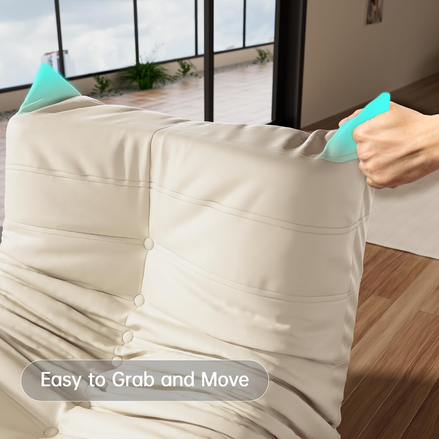 Morden Fort Big Bean Bag Chair for Adults, Faux Leather Bean Bag Sofa, Memory Foam Lounge Chairs with Ergonomic Design, Lazy Togo Chair for Living Room, Bedroom, Dorm, Office(White)