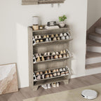 IDEALHOSUE Shoe Cabinet Storage for Entryway, Slim Shoe Storage Cabinet with 3 Flip Drawers, Freestanding Hidden Narrow Shoe Organizer Cabinet with Hooks for Entrance, Foyer, Hallway, Gray