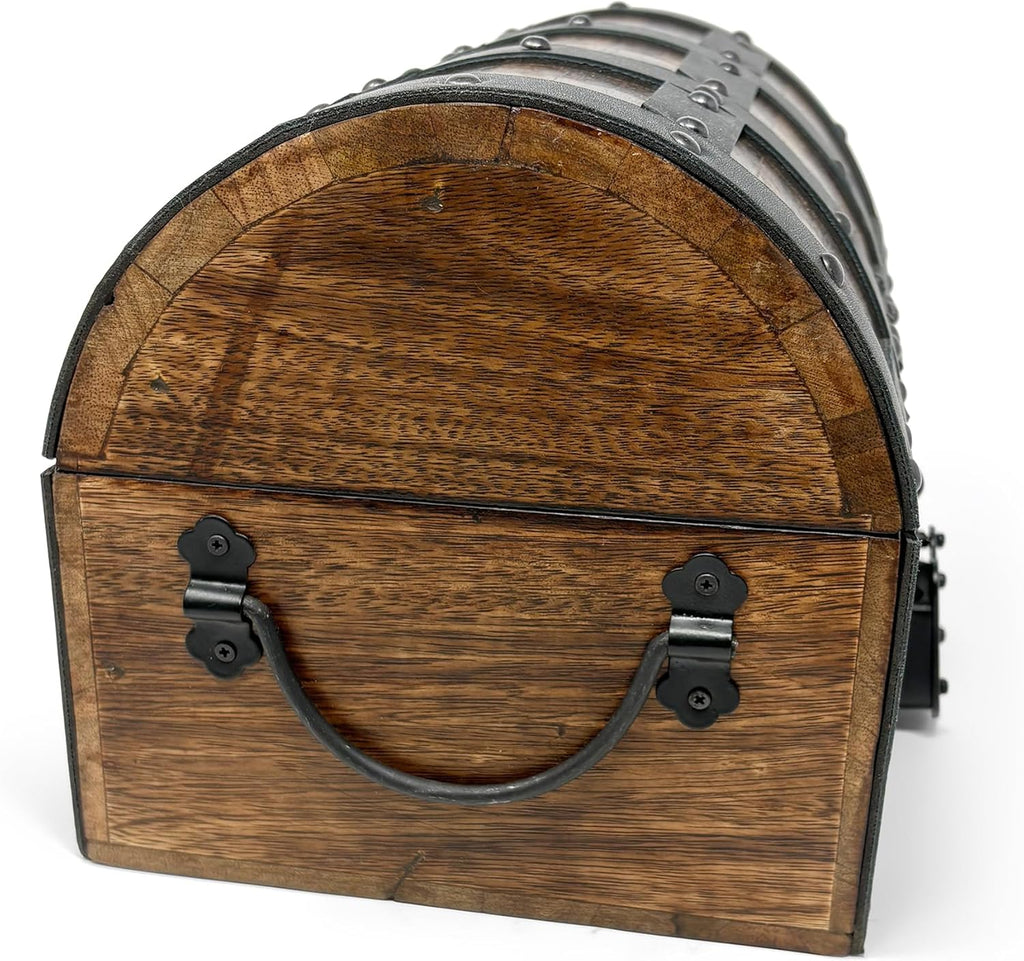 Nautical Cove Handmade Wooden Treasure Chest Storage Box – Deluxe Design with Real Leather Accents, Working Iron Lock & Skeleton Keys, Decorative Keepsake Chest (Medium - 10 x 7 x 7)