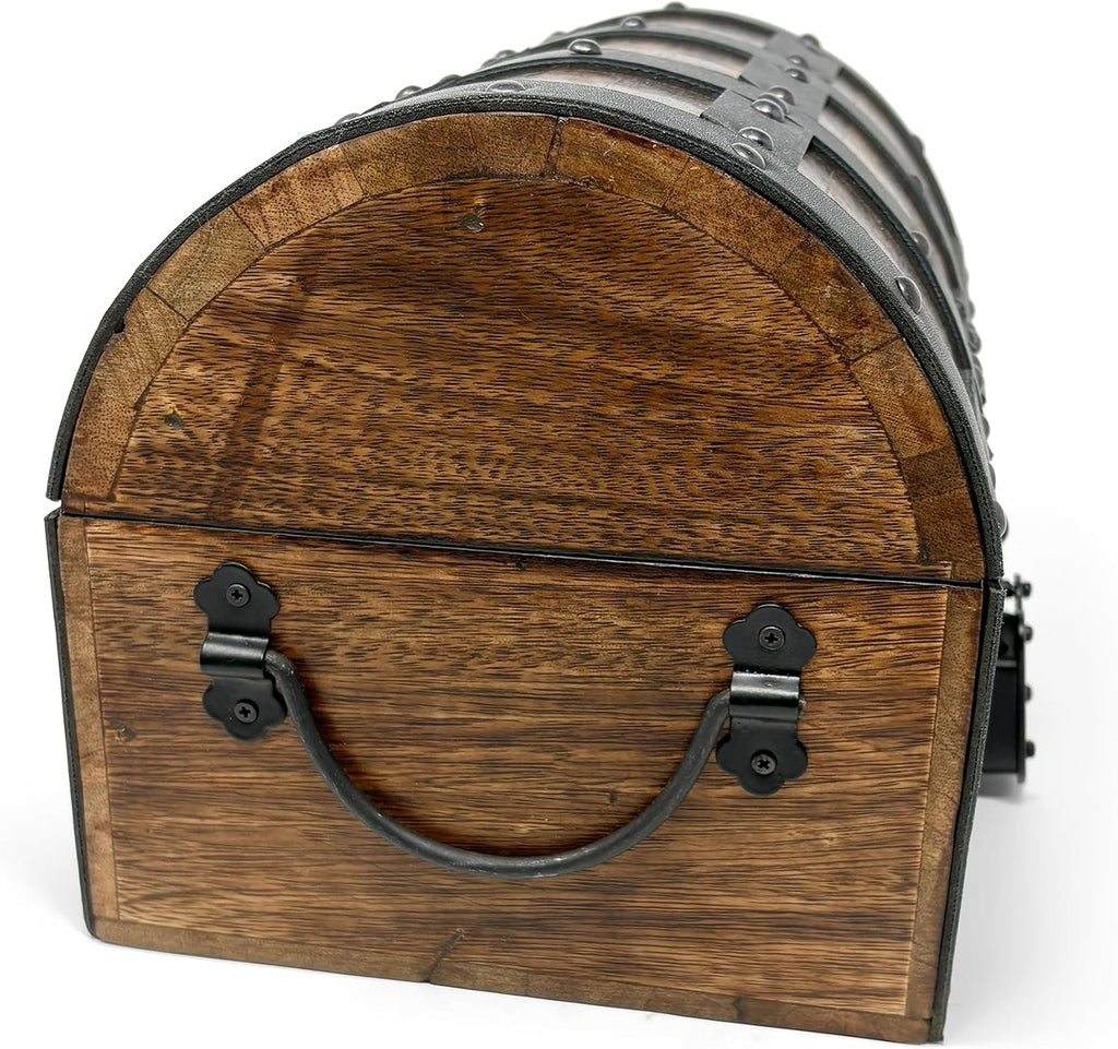 Nautical Cove Handmade Wooden Treasure Chest Storage Box – Deluxe Design with Real Leather Accents, Working Iron Lock & Skeleton Keys, Decorative Keepsake Chest (Medium - 10 x 7 x 7)