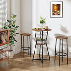 HOOBRO Round Bar Table, 2-Tier Counter Height Pub Table with Wine Glass Holder, Industrial Cocktail Table, for Small Space, Tavern, Living Room, Dining Room, Patio, Rustic Brown and Black BF62BT01G1