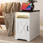 Farmhouse End Side Table with Charging Station White