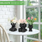 Sieral 3 Pcs Ceramic Face Vase Female Form Flower Modern Body Vase for Decor with Head Half Body Bust Centerpiece for Table Shelf Home Bedroom Room Office(Small,Black)